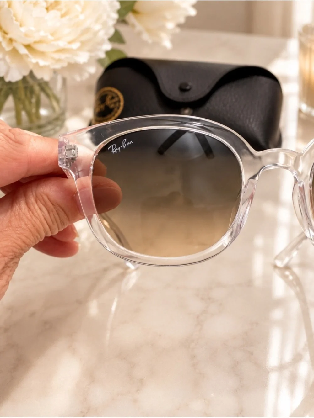 Ray-Ban RB4324 6447/32 Crystal Gray Gradient Sunglasses w/ Case & Box